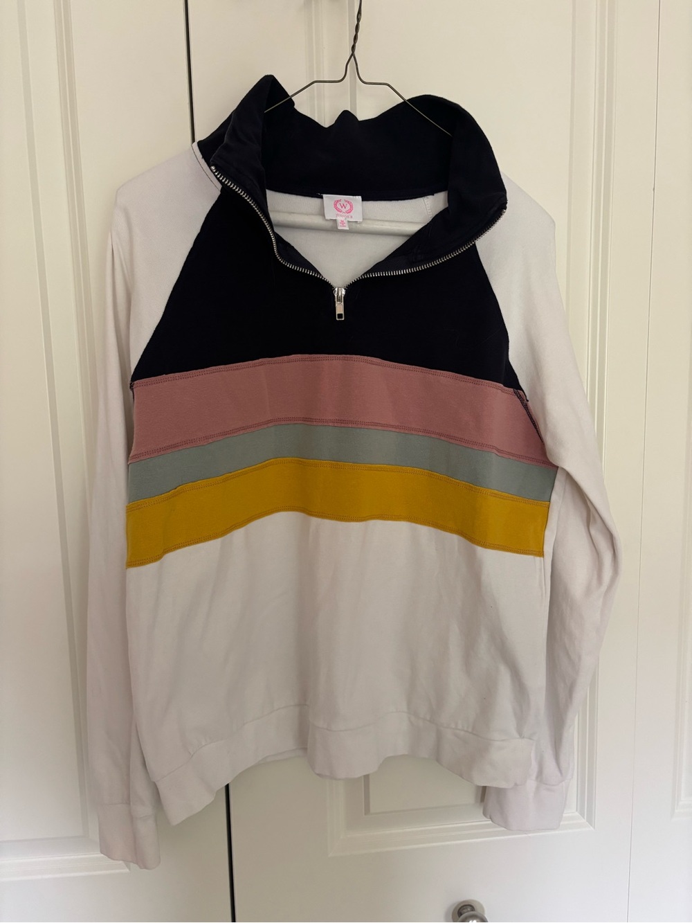 Women’s Wanna B quarter zip size medium. Cream, black, pink, yellow